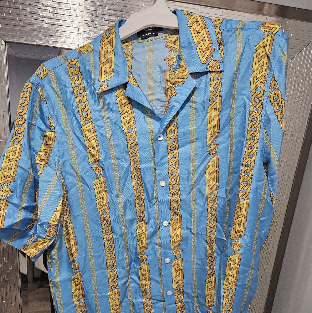 Versace Men's Chain Pinstripe silk shirt Size 48 Us M